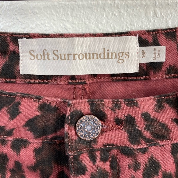 Soft Surroundings Jeans High Rise Leopard Skinny Brown Animal Print Pants 16 P - Picture 3 of 13